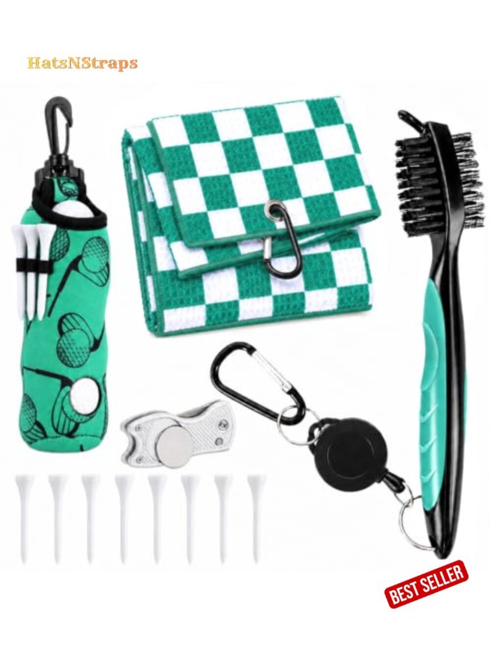 12 Pc Golf Accessories Kit with Ball Bag, Towel, Tees, Divot Tool